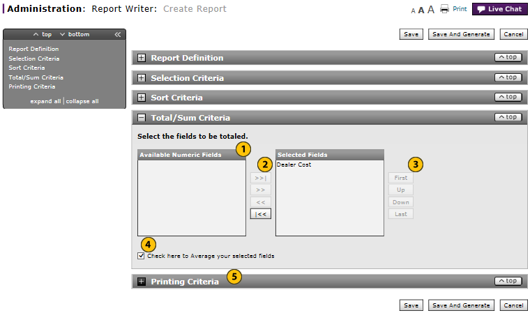 Report Writer select field